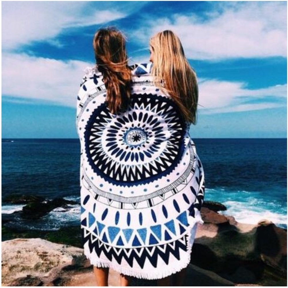 round mandala beach throw towel with tassels